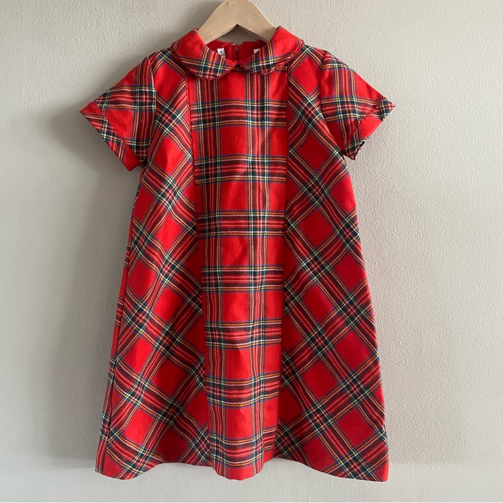 Vtg. Fleurisse France Girl’s Red Wool Holiday Tartan Plaid Lined Dress Size 6